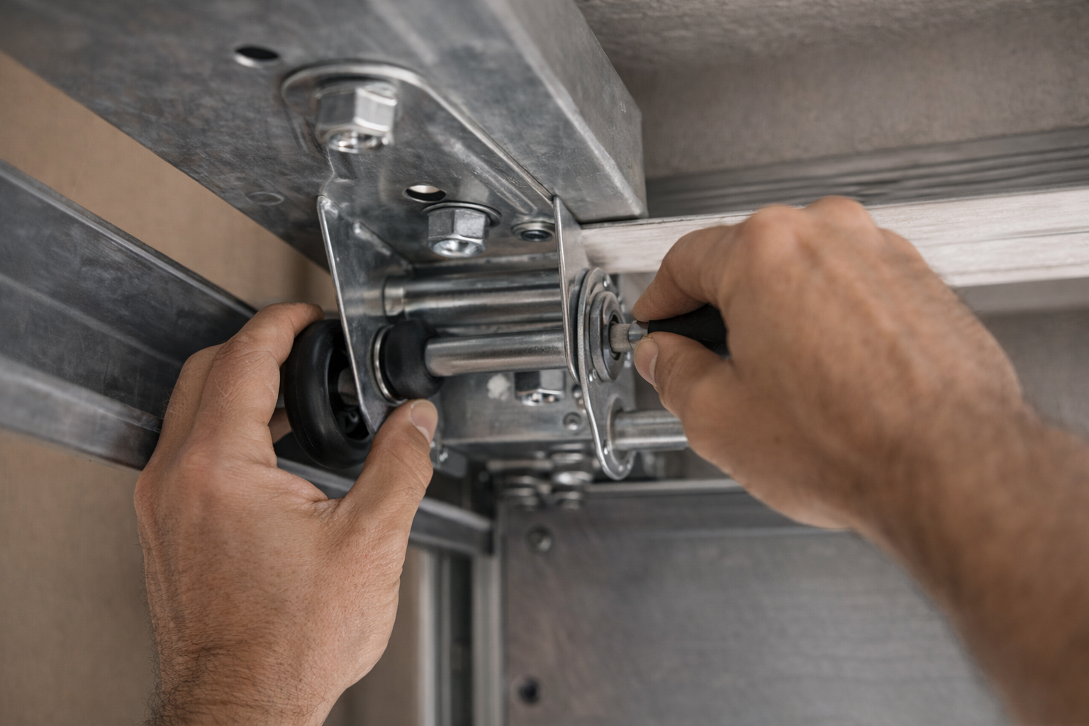 Garage door roller adjustment close-up
