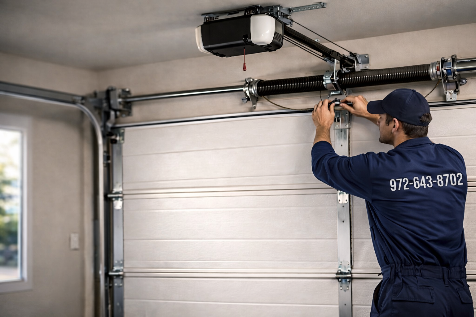 technician fine-tuning garage door system
